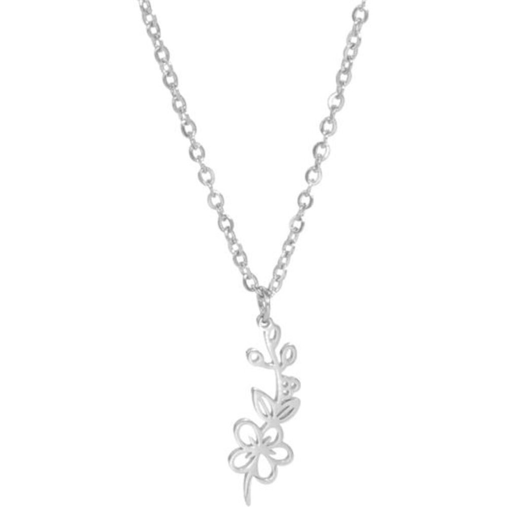 Birth Month Flower Necklace - Stainless Steel Birthday Pendant Jewelry Gift for
